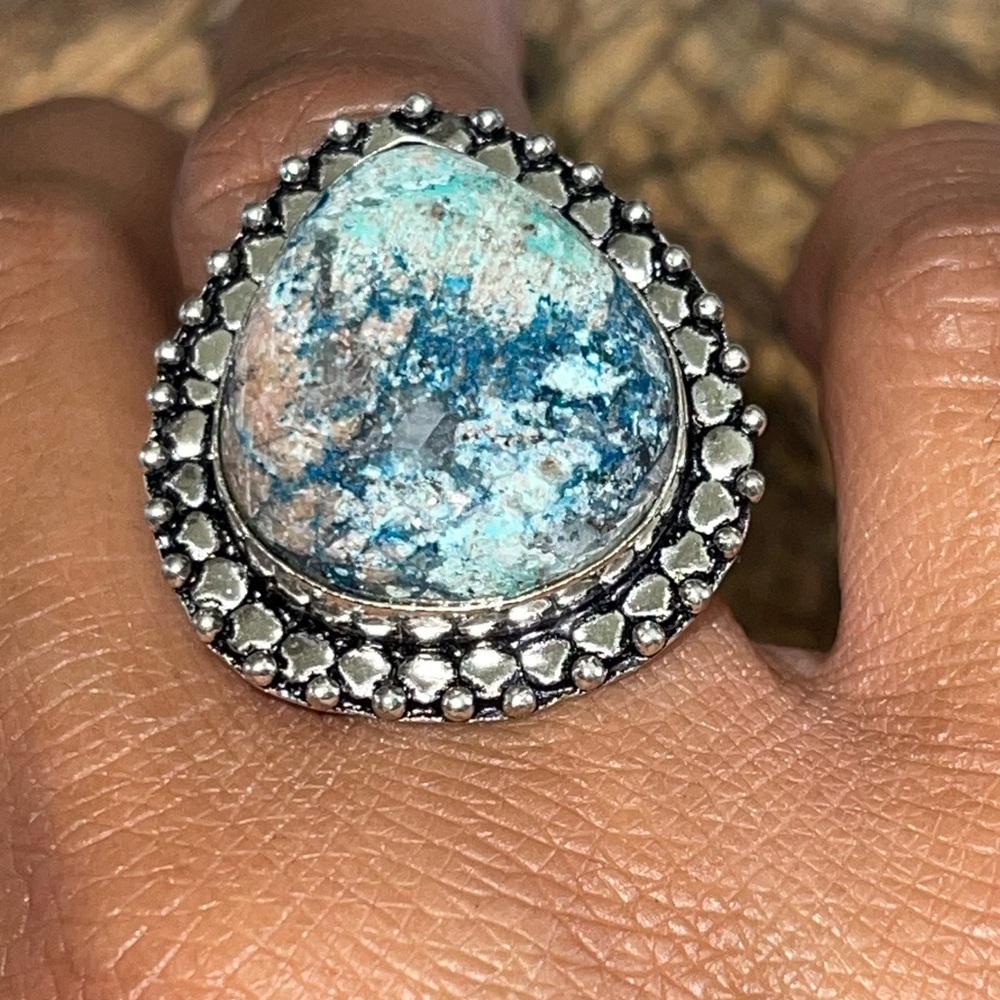 Chrysocolla in Quartz Ring Size 8